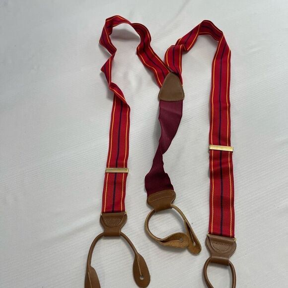 Trafalgar VTG Red Stripe Leather Tabs Suspenders Braces - Picture 2 of 6